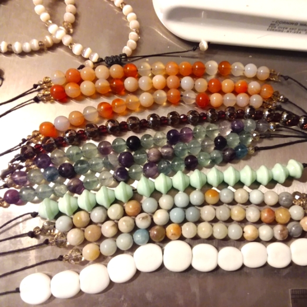 Natural Boho Beautiful Handmade stone bead bracelet adjustable size to fit most